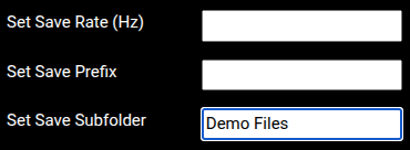 Data Manager Set Save Subfolder field showing Demo Files